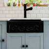 33" reversible single bowl fireclay kitchen sink: Roman vine, beveled front apron