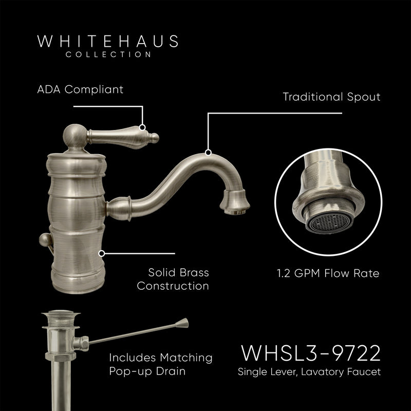 Single Hole, Single Lever Lavatory Faucet With Traditional Spout and Pop-up Waste