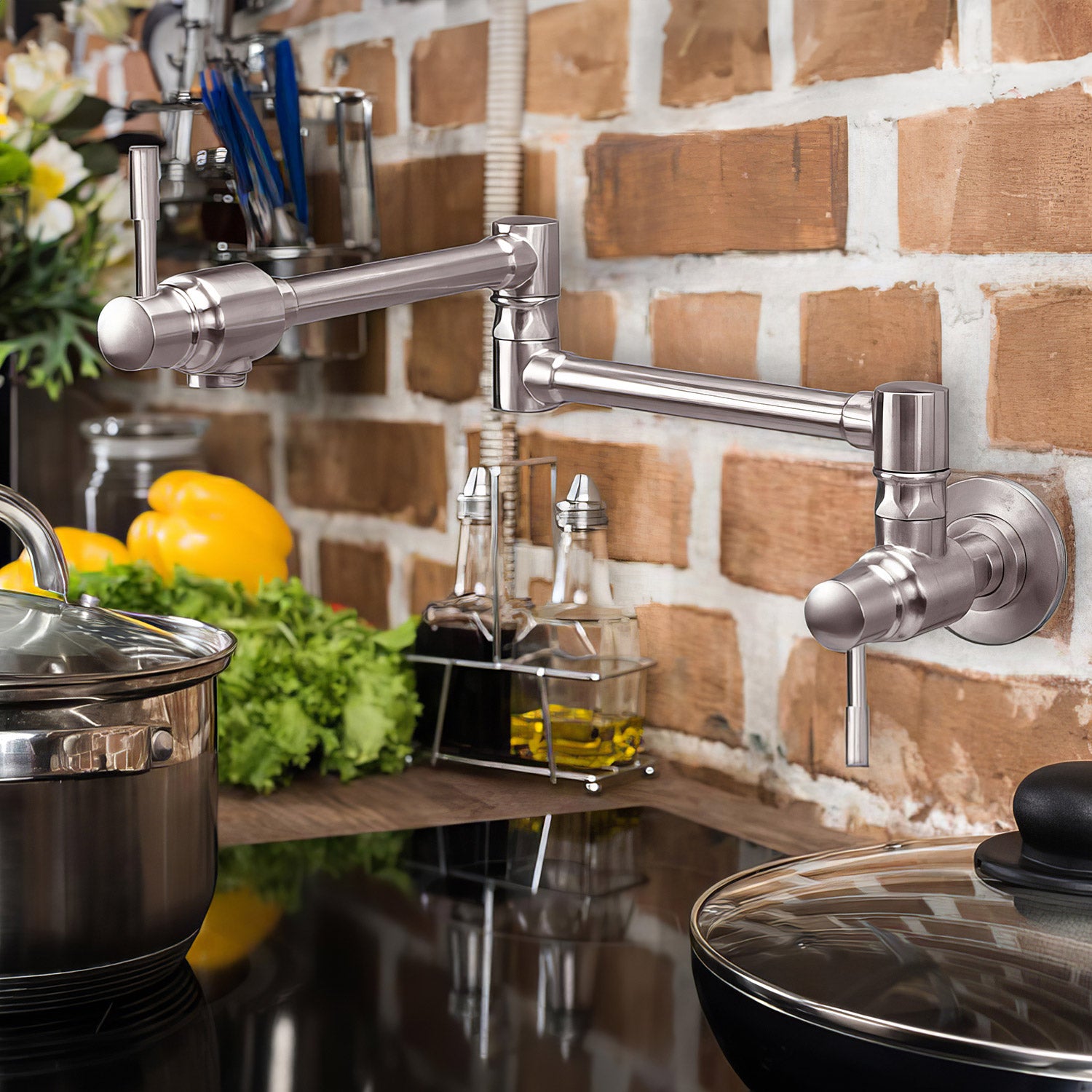 Lead Free, Solid Stainless Steel Wall Mount Pot Filler