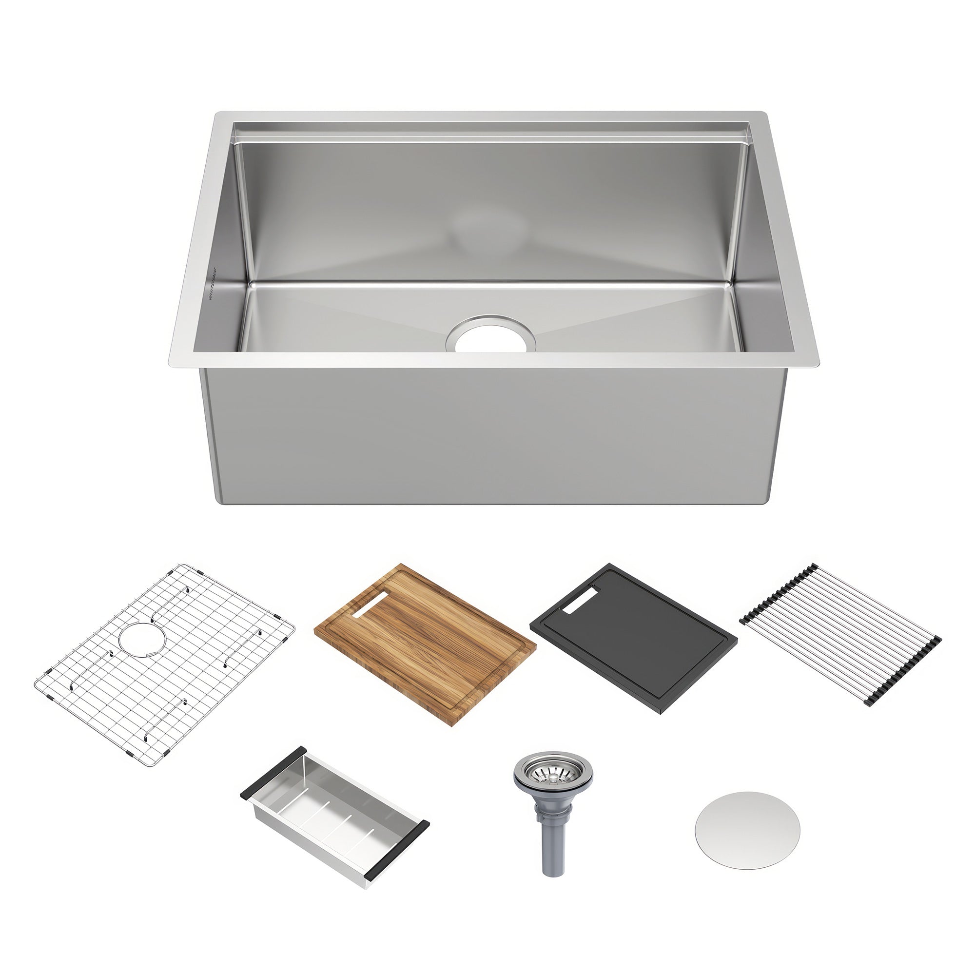 Undermount Single Bowl 16 Gauge Brushed Stainless Steel Workstation Sink With Accessories