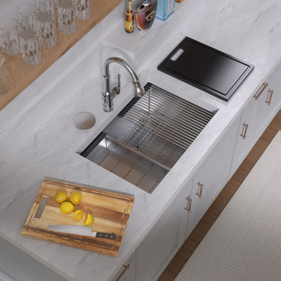 COMING SOON-Undermount Single Bowl 16 Gauge Brushed Stainless Steel Workstation Sink With Accessories