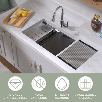 COMING SOON-Undermount Single Bowl 16 Gauge Brushed Stainless Steel Workstation Sink With Accessories