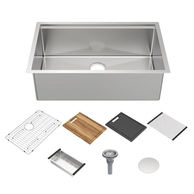 COMING SOON-Undermount Single Bowl 16 Gauge Brushed Stainless Steel Workstation Sink With Accessories
