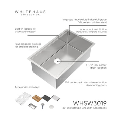 COMING SOON-Undermount Single Bowl 16 Gauge Brushed Stainless Steel Workstation Sink With Accessories