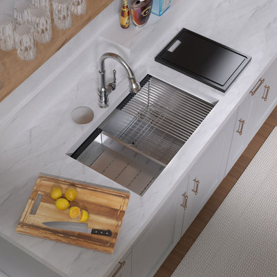 COMING SOON-Undermount Single Bowl 16 Gauge Brushed Stainless Steel Workstation Sink With Accessories