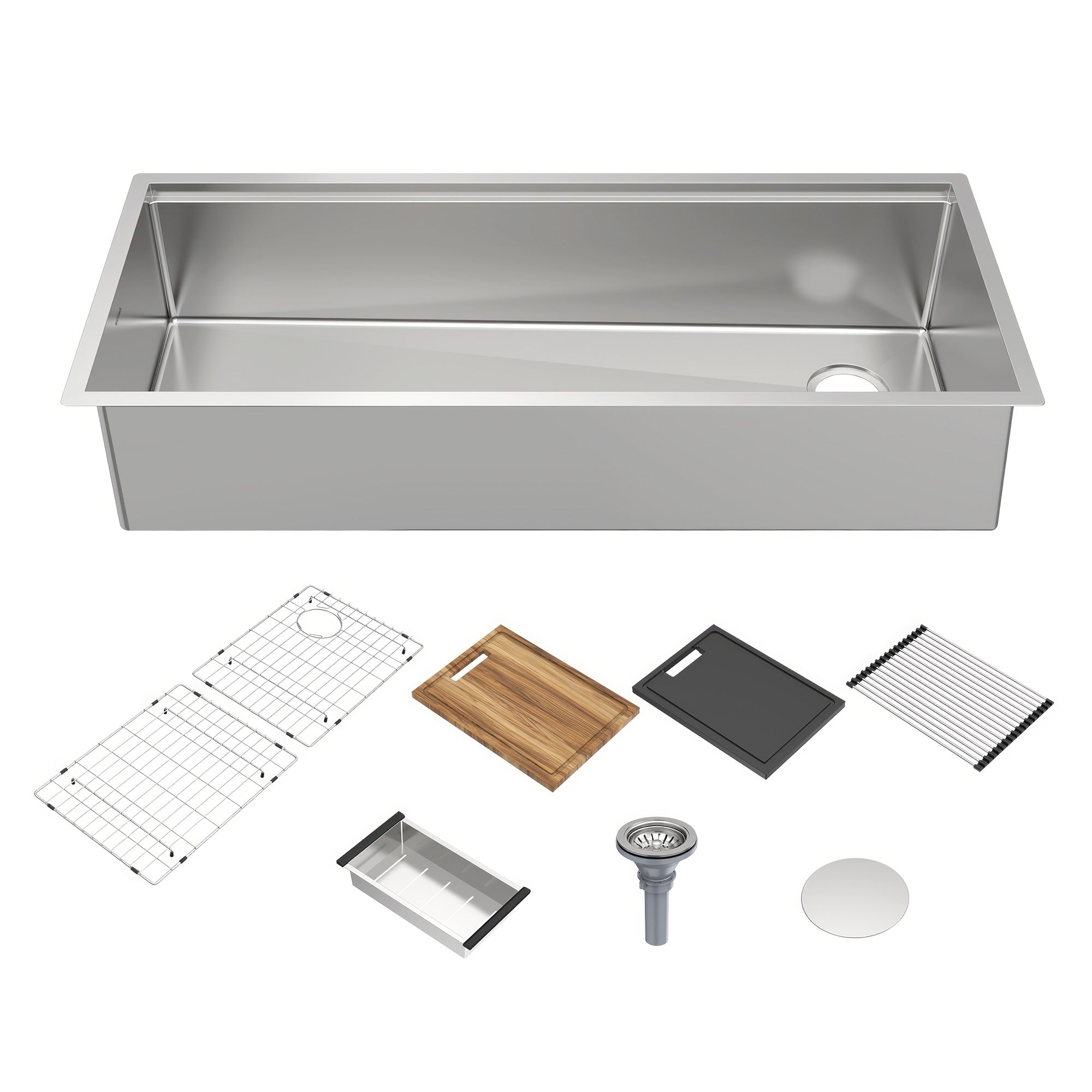 Undermount Single Bowl 16 Gauge Brushed Stainless Steel Workstation Sink With Accessories