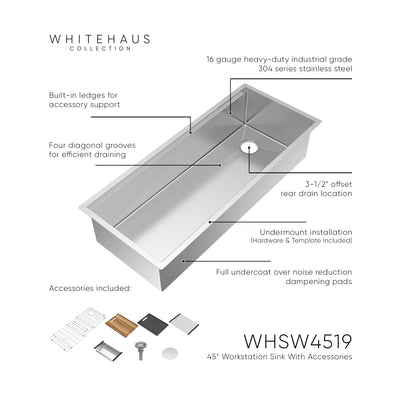 COMING SOON-Undermount Single Bowl 16 Gauge Brushed Stainless Steel Workstation Sink With Accessories