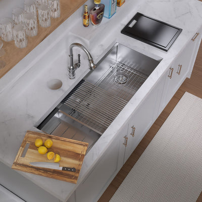 COMING SOON-Undermount Single Bowl 16 Gauge Brushed Stainless Steel Workstation Sink With Accessories