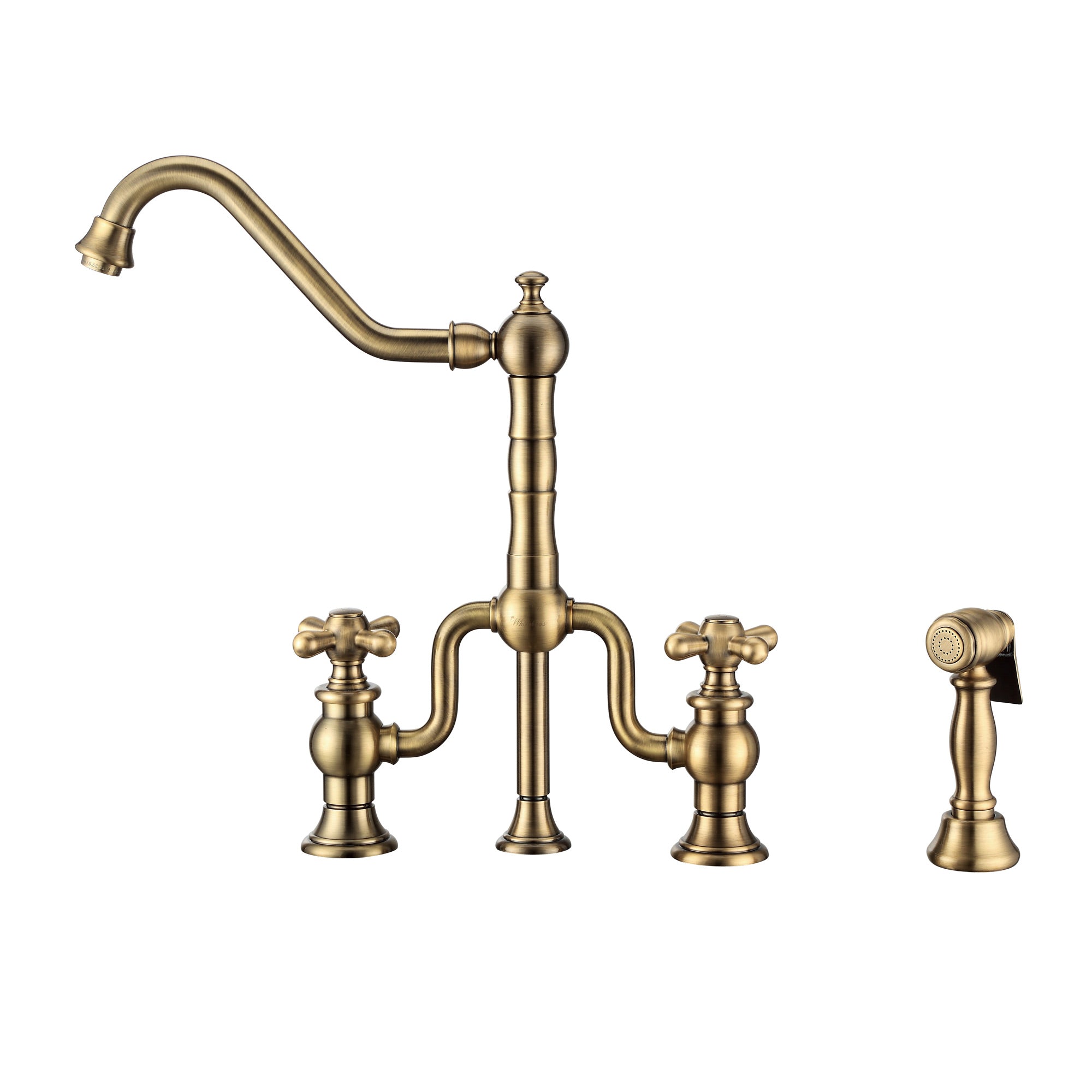 Bridge Faucet with Long Traditional Swivel Spout, Cross Handles and Solid Brass Side Spray