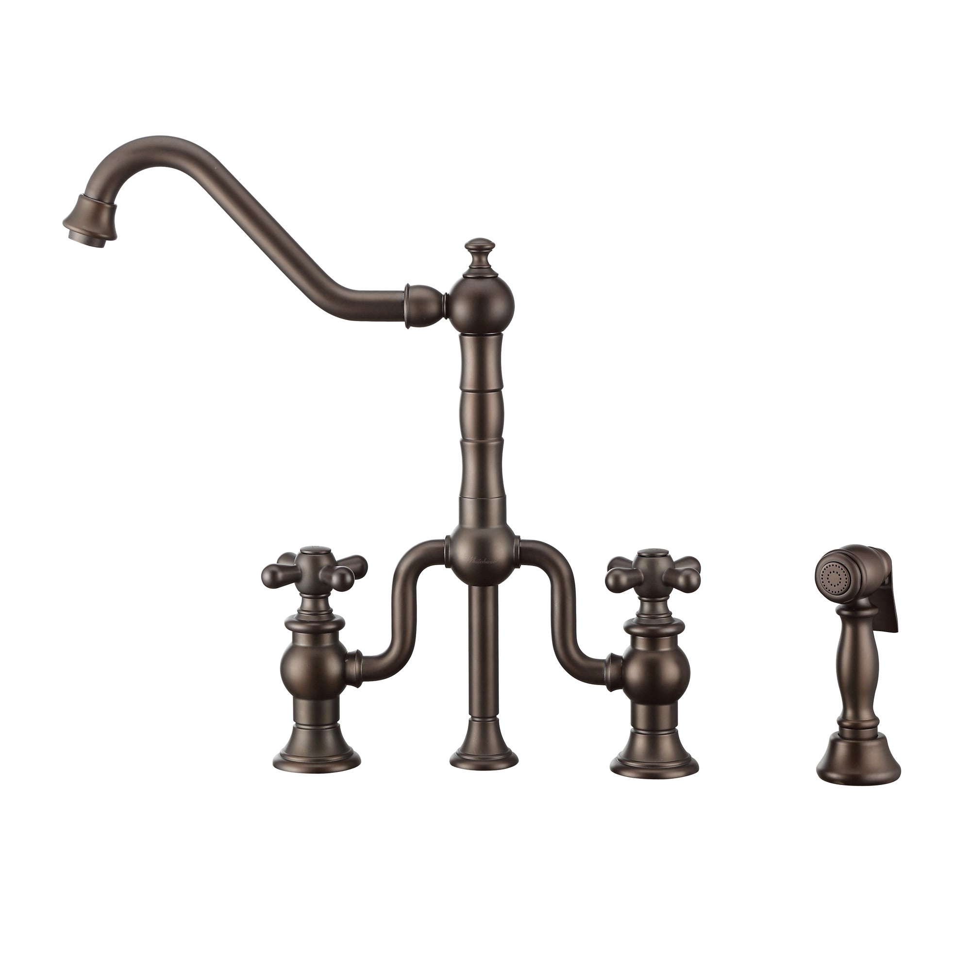 Bridge Faucet with Long Traditional Swivel Spout, Cross Handles and Solid Brass Side Spray
