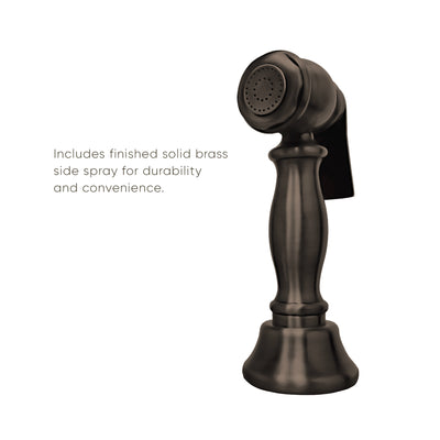 Bridge Faucet with Long Traditional Swivel Spout, Cross Handles and Solid Brass Side Spray