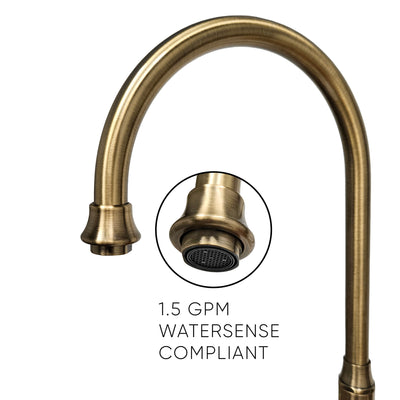 Bridge Faucet with Gooseneck Swivel Spout, Cross Handles and Solid Brass Side Spray
