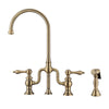 Bridge Faucet with Gooseneck Swivel Spout, Lever Handles and Solid Brass Side Spray