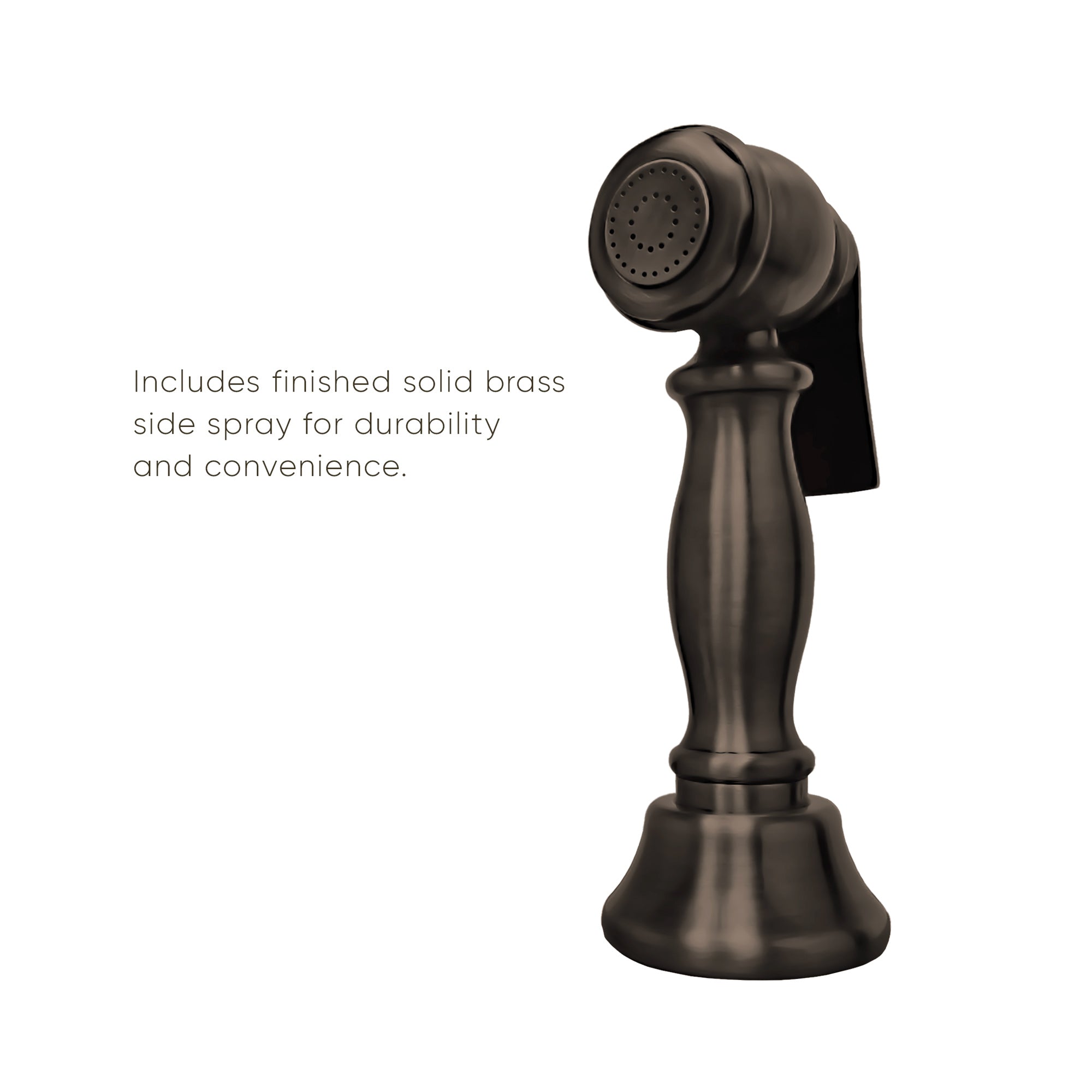 Bridge Faucet with Gooseneck Swivel Spout, Lever Handles and Solid Brass Side Spray