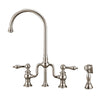 Bridge Faucet with Gooseneck Swivel Spout, Lever Handles and Solid Brass Side Spray