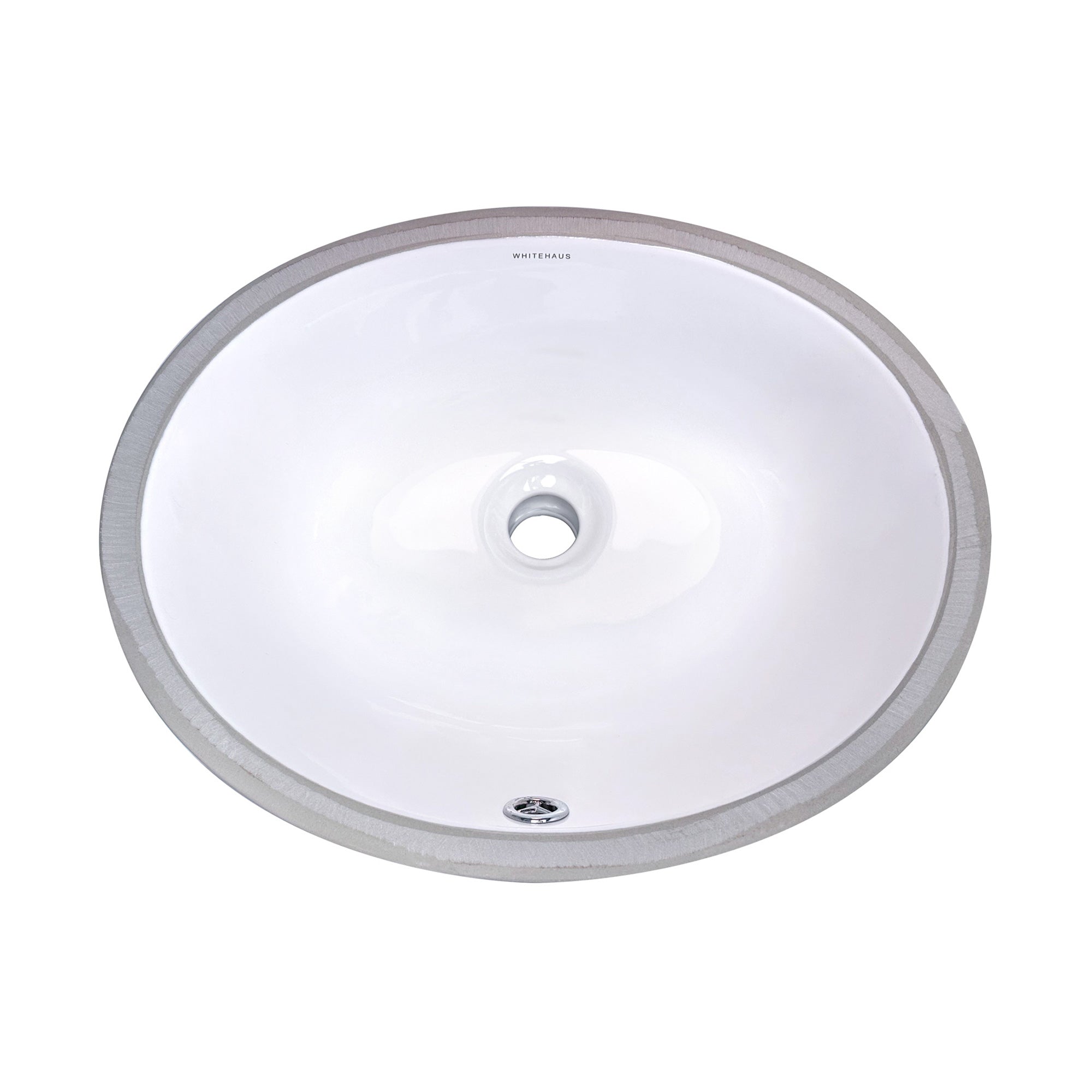 Oval undermount basin with overflow and rear center drain location