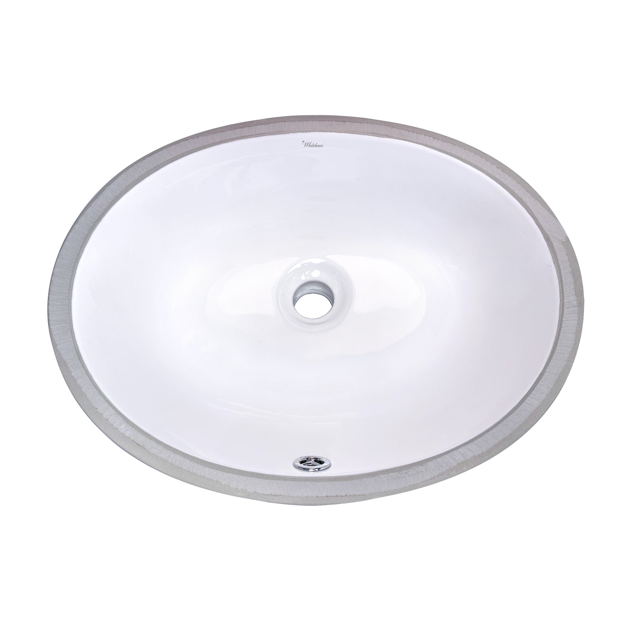 Oval undermount basin with overflow and rear center drain location
