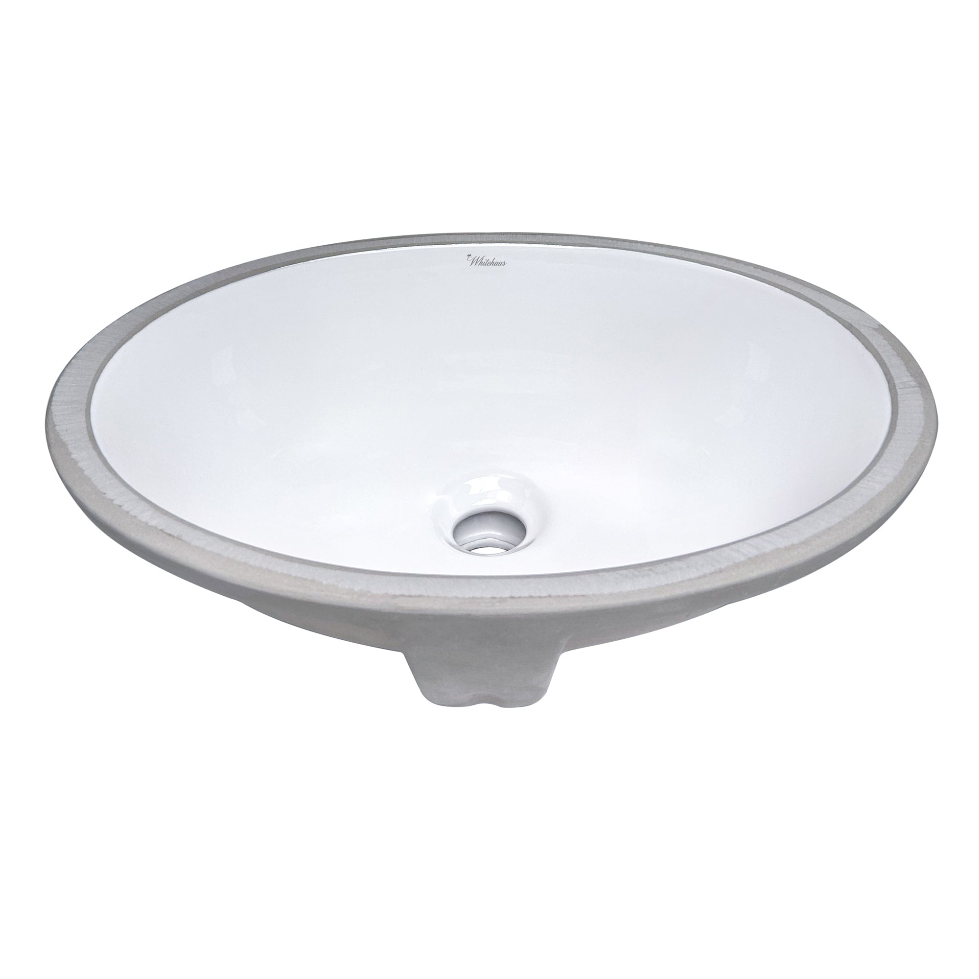 Oval undermount basin with overflow and rear center drain location
