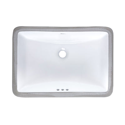 Rectangular undermount basin with overflow and rear center drain location