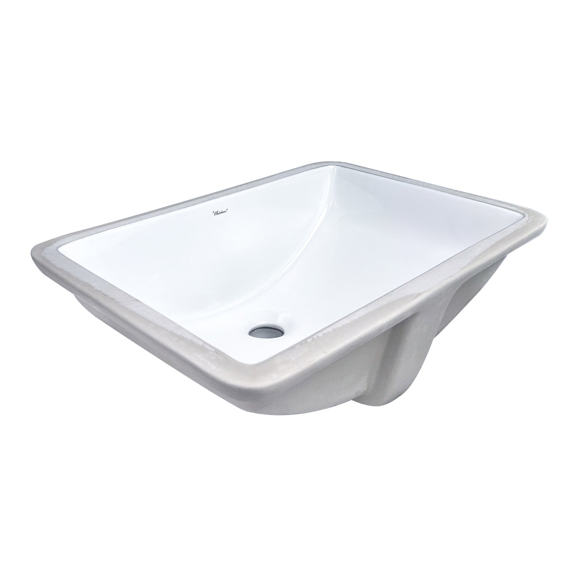 Rectangular undermount basin with overflow and rear center drain location