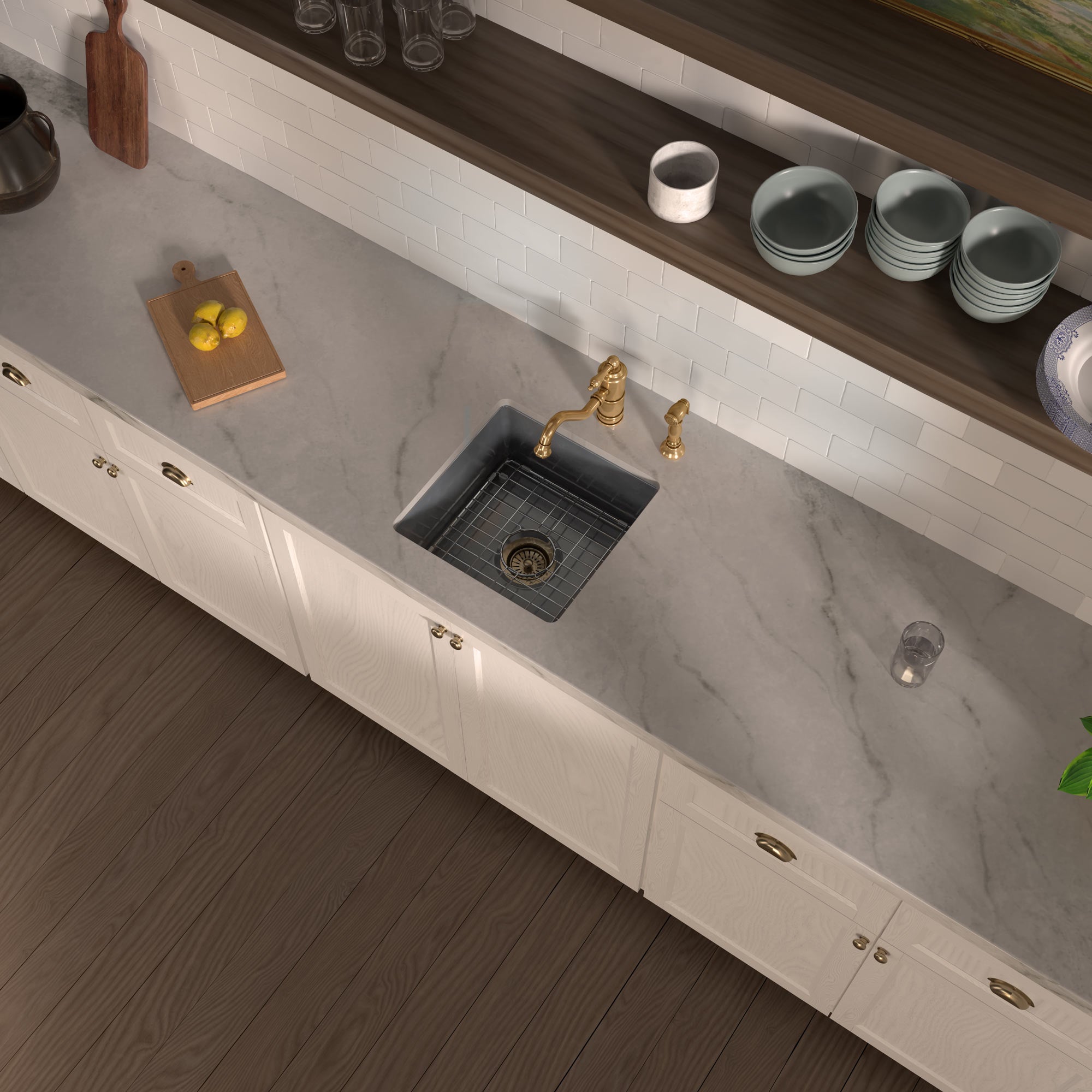 Undermount/drop-in single bowl fireclay kitchen sinks, stainless steel grid included