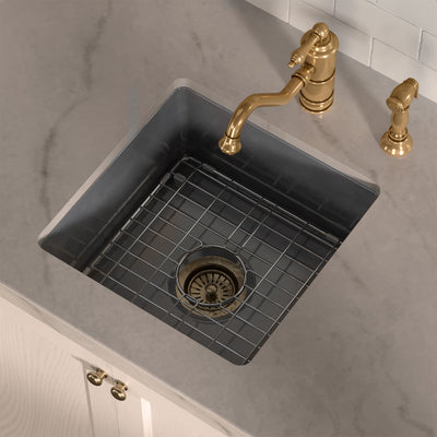 Undermount/drop-in single bowl fireclay kitchen sinks, stainless steel grid included