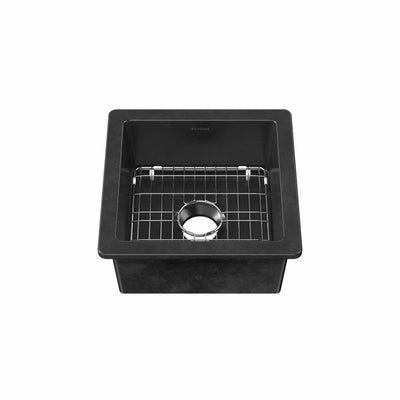 Undermount/drop-in single bowl fireclay kitchen sinks, stainless steel grid included