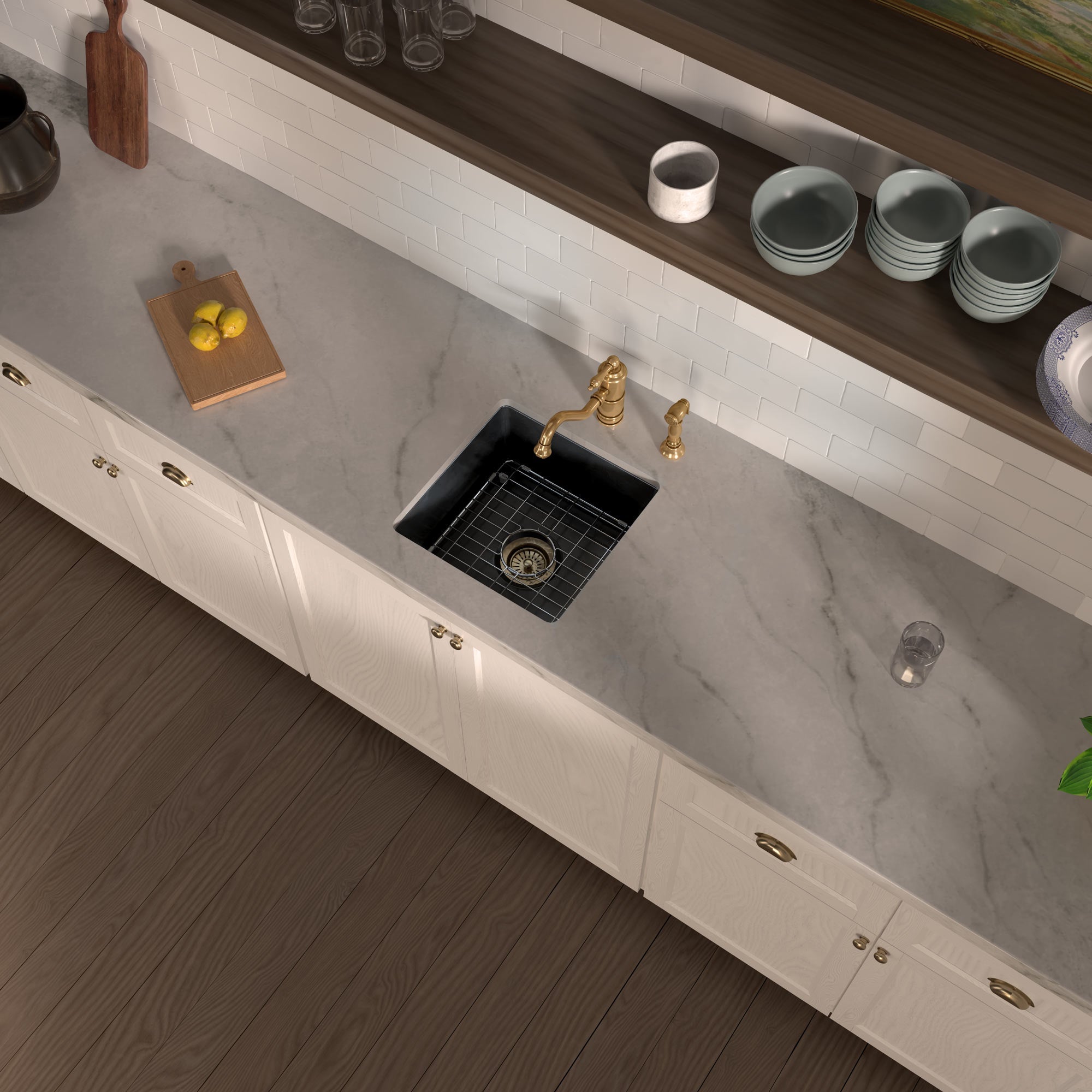 Undermount/drop-in single bowl fireclay kitchen sinks, stainless steel grid included