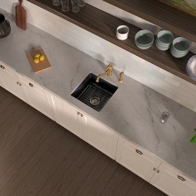 Undermount/drop-in single bowl fireclay kitchen sinks, stainless steel grid included
