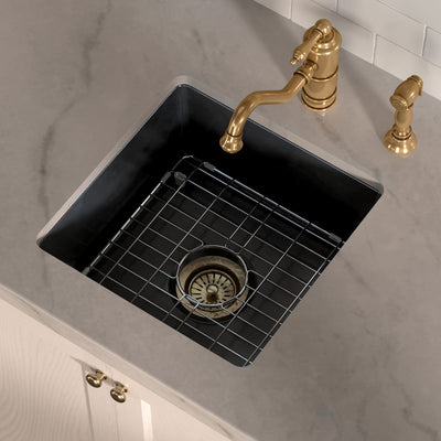 Undermount/drop-in single bowl fireclay kitchen sinks, stainless steel grid included