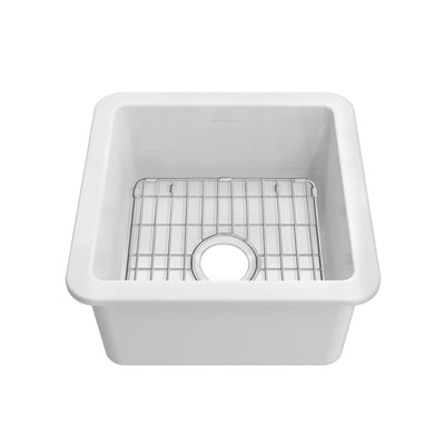 Undermount/drop-in single bowl fireclay kitchen sinks, stainless steel grid included
