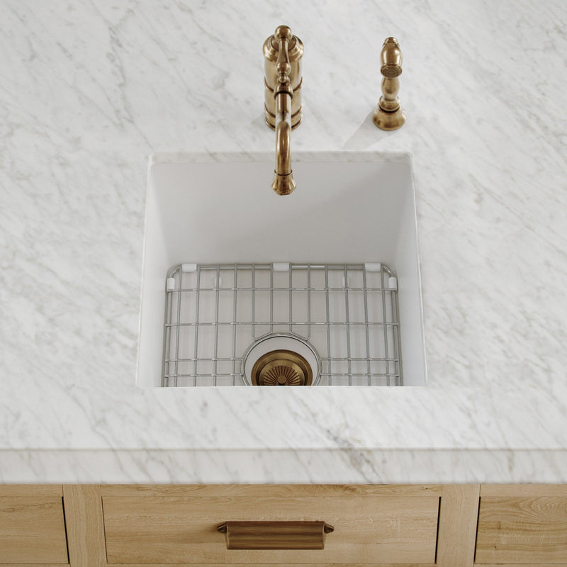 Undermount/drop-in single bowl fireclay kitchen sinks, stainless steel grid included