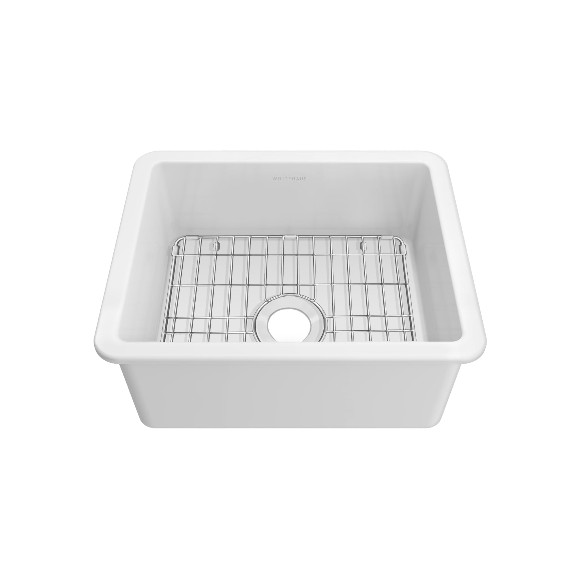 Undermount/drop-in single bowl fireclay kitchen sinks, stainless steel grid included