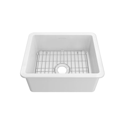 Undermount/drop-in single bowl fireclay kitchen sinks, stainless steel grid included
