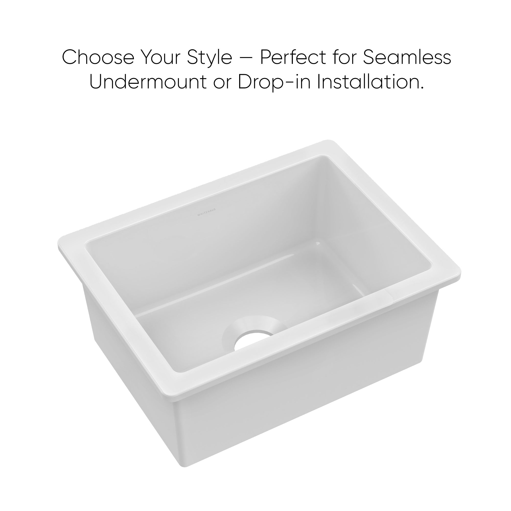 Undermount/drop-in single bowl fireclay kitchen sinks, stainless steel grid included