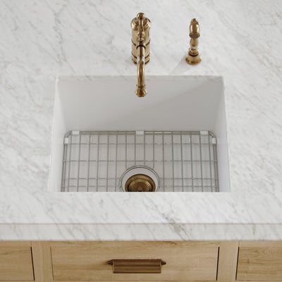 Undermount/drop-in single bowl fireclay kitchen sinks, stainless steel grid included