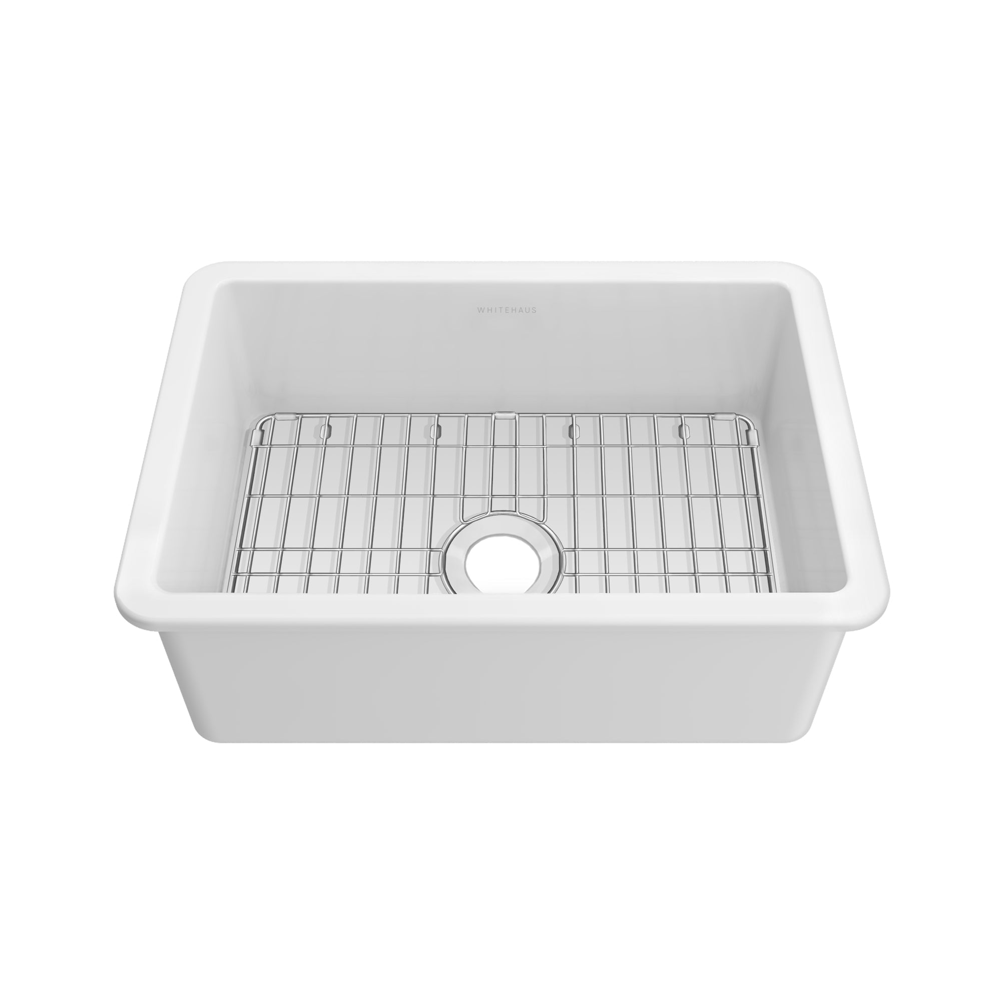 Undermount/drop-in single bowl fireclay kitchen sinks, stainless steel grid included