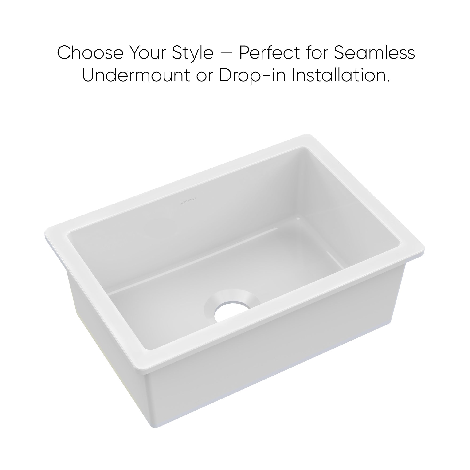 Undermount/drop-in single bowl fireclay kitchen sinks, stainless steel grid included