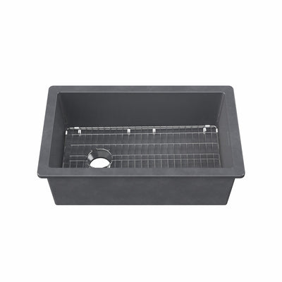 Undermount/drop-in single bowl fireclay kitchen sinks, stainless steel grid included