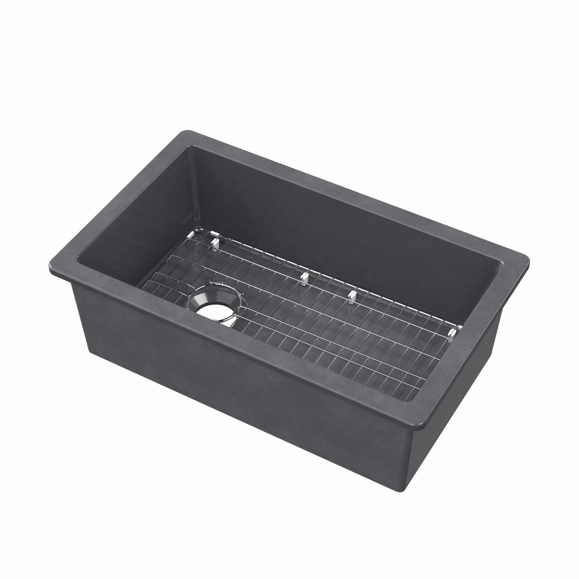 Undermount/drop-in single bowl fireclay kitchen sinks, stainless steel grid included