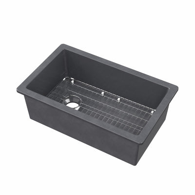 Undermount/drop-in single bowl fireclay kitchen sinks, stainless steel grid included