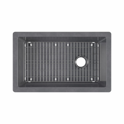 Undermount/drop-in single bowl fireclay kitchen sinks, stainless steel grid included