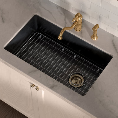 Undermount/drop-in single bowl fireclay kitchen sinks, stainless steel grid included
