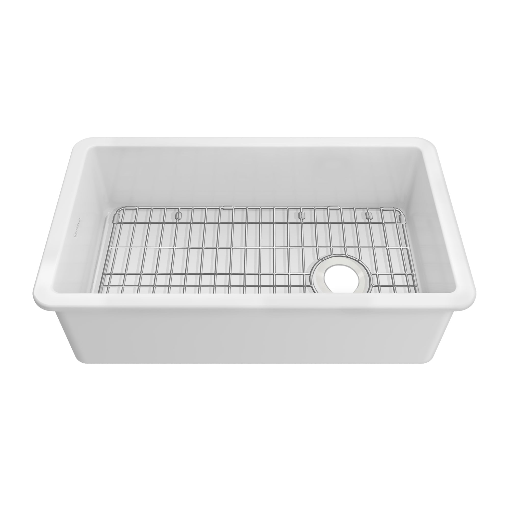 Undermount/drop-in single bowl fireclay kitchen sinks, stainless steel grid included