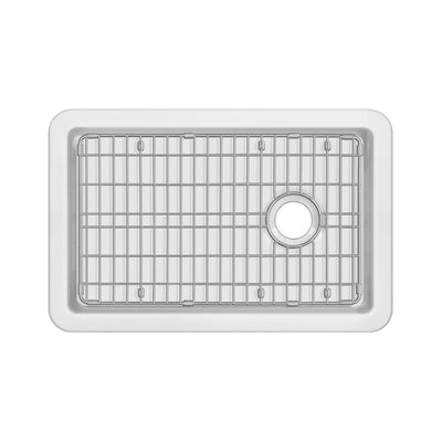 Undermount/drop-in single bowl fireclay kitchen sinks, stainless steel grid included