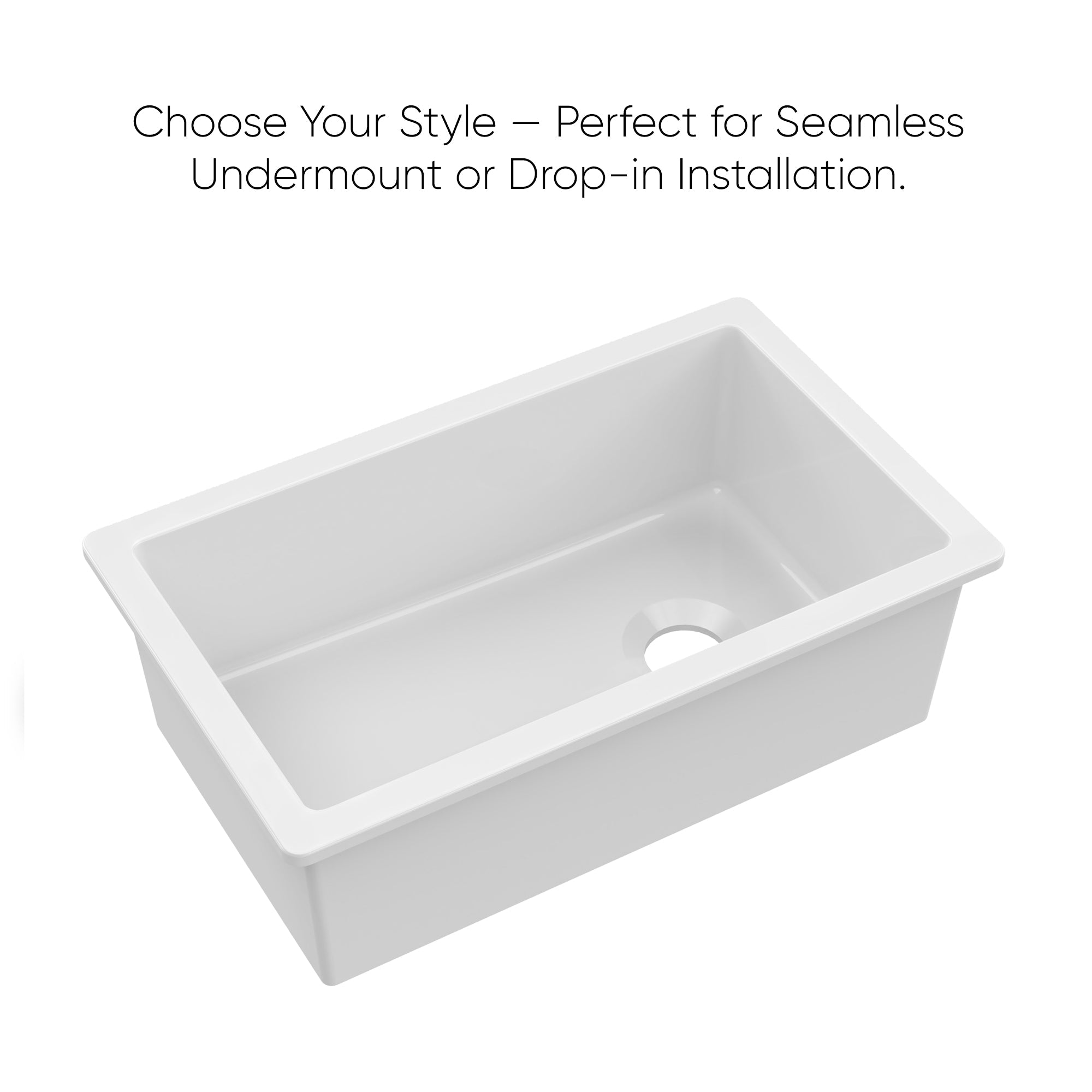 Undermount/drop-in single bowl fireclay kitchen sinks, stainless steel grid included