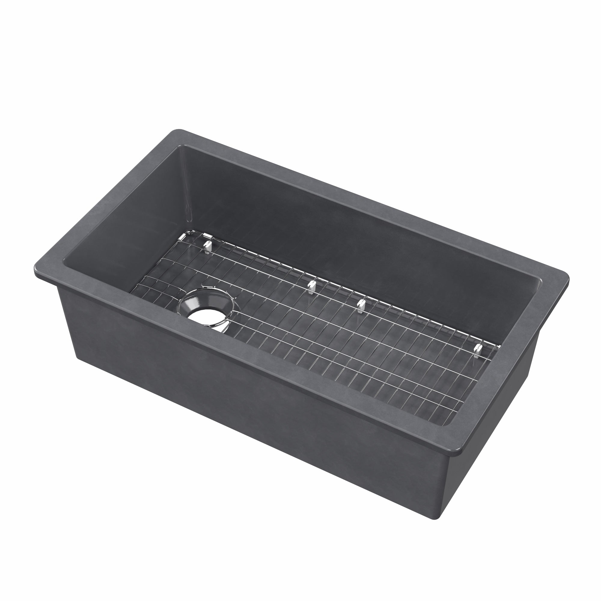 Undermount/drop-in single bowl fireclay kitchen sinks, stainless steel grid included