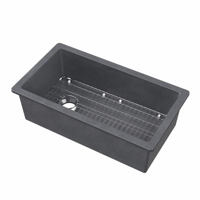 Undermount/drop-in single bowl fireclay kitchen sinks, stainless steel grid included