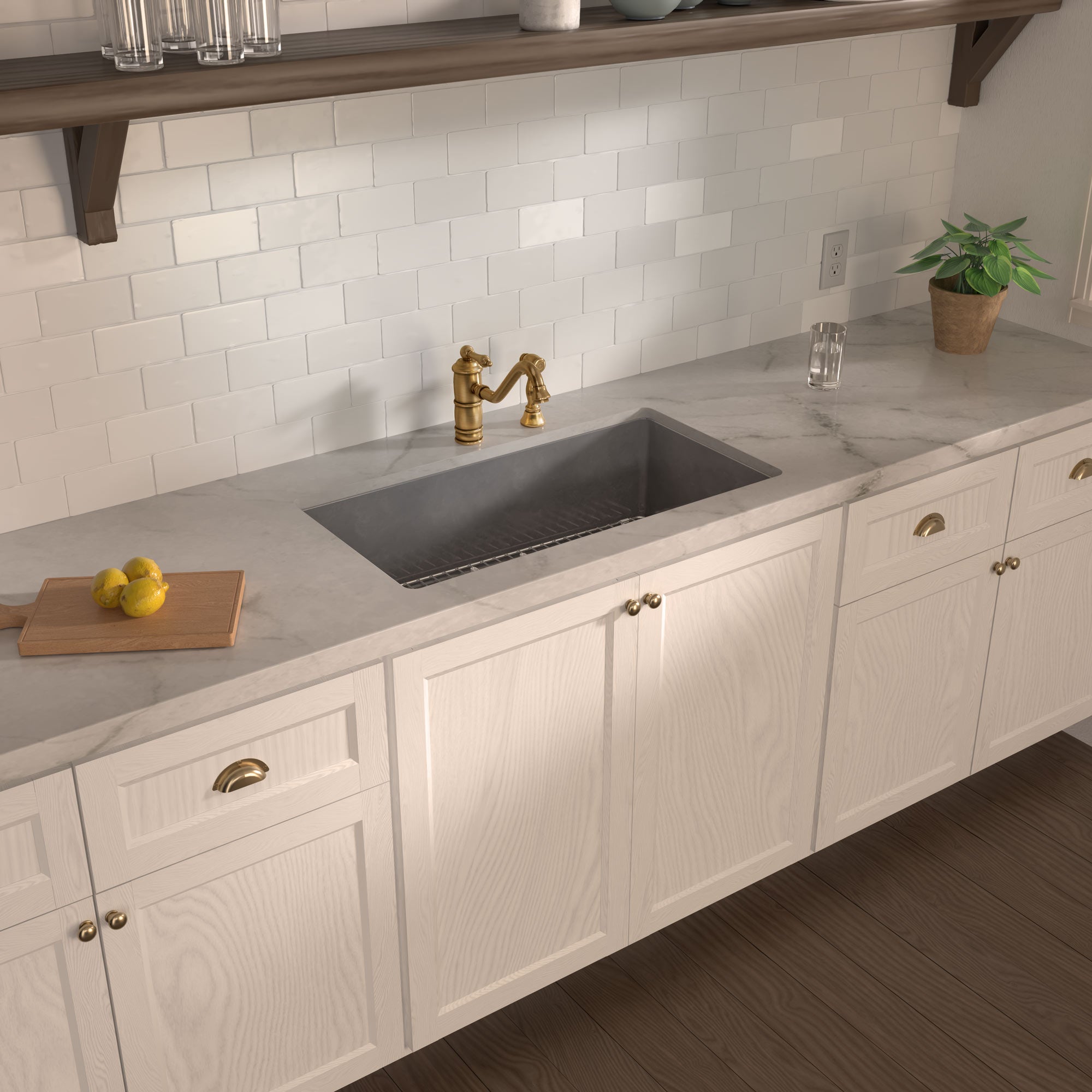 Undermount/drop-in single bowl fireclay kitchen sinks, stainless steel grid included