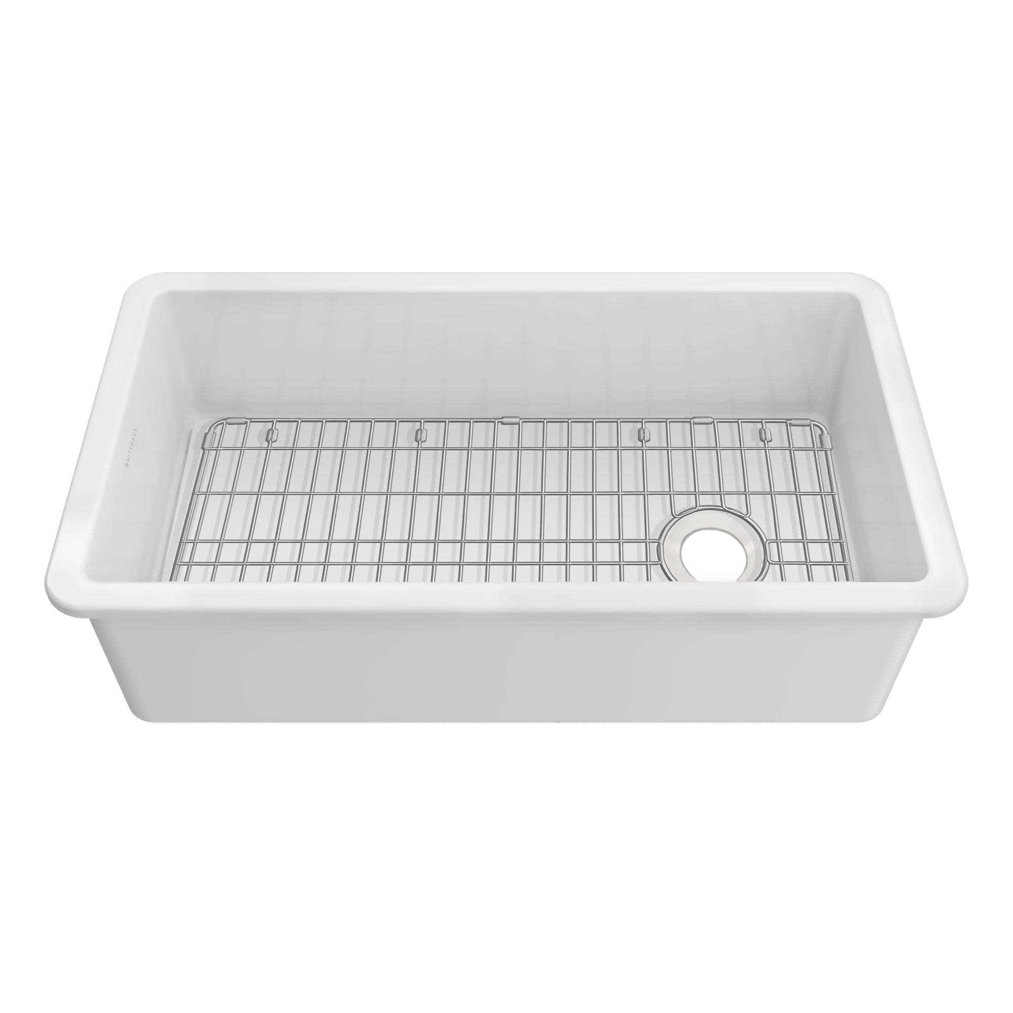 Undermount/drop-in single bowl fireclay kitchen sinks, stainless steel grid included